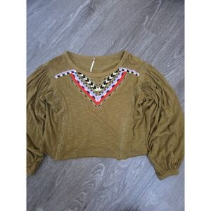 Free People Women's Hand Me Down Embroidered Top Moss Green Size Small